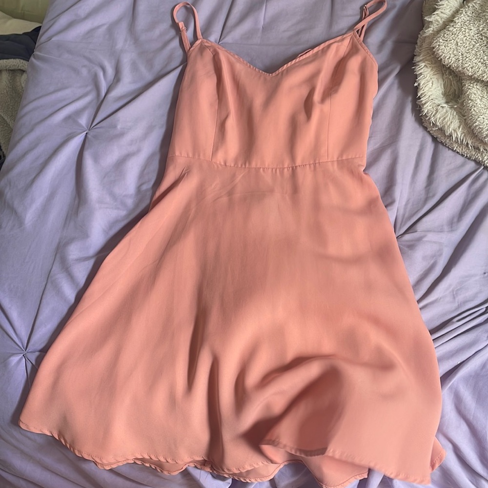 Peachy color sheer dress
